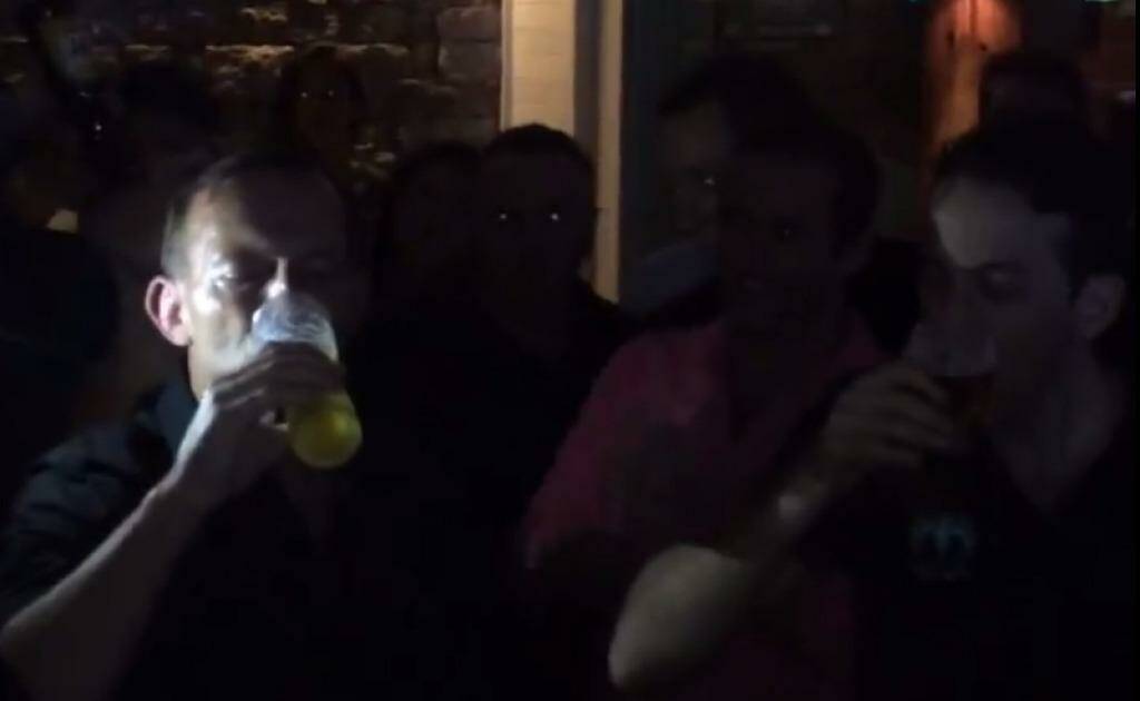 Tony Abbott skolling a beer at the Royal Oak Hotel in Double Bay.  Photo: Facebook