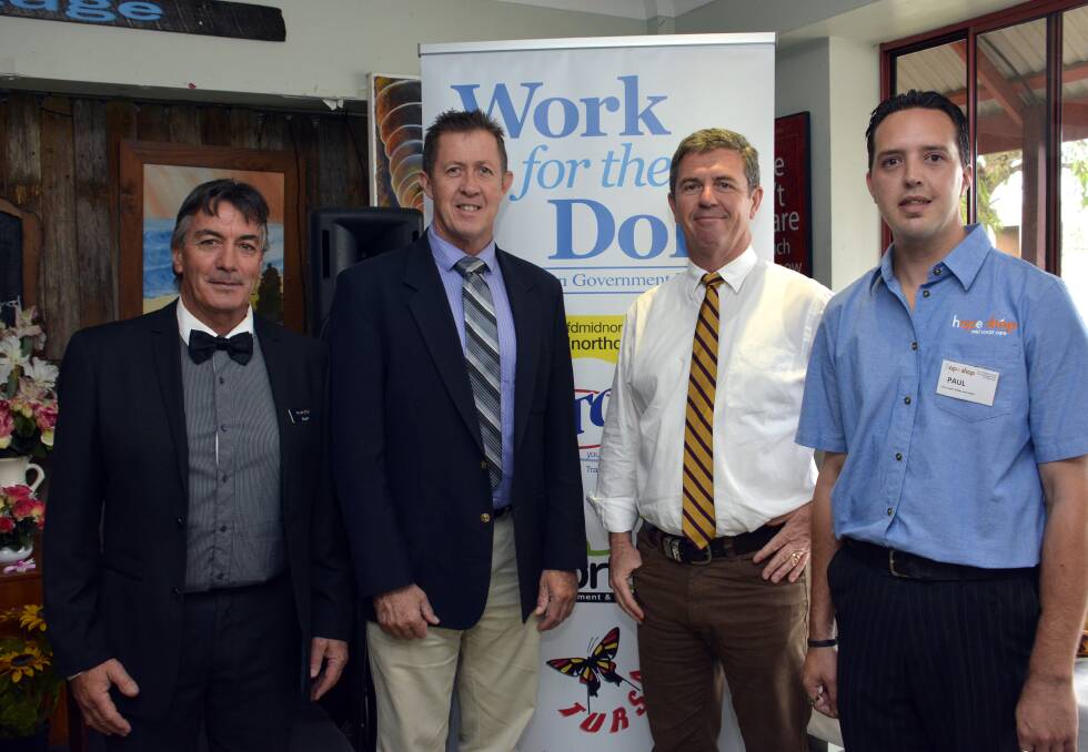 Buoyed about the future: Hope Shop general manager Roger Munro, Luke Hartsuyker MP, Lyne MP Dr David Gillespie and Hope Shop welfare officer  
Paul Skilleter at Friday's announcement.