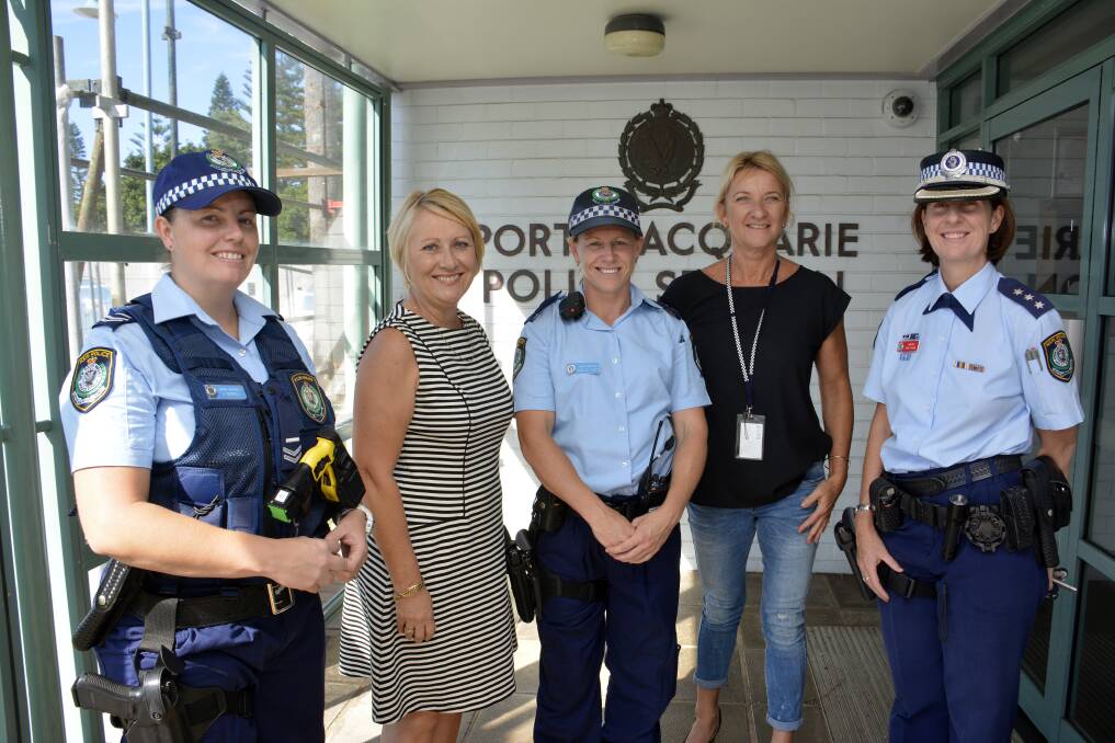 Celebration time: Senior Constable Jodie Bodell, Local Area Manager Rosalyn Lang, Senior Constable Karlee West, Administrative Officer Donna Rutherford and Inspector Kim Fehon are proud to mark a centenary of policing in NSW.