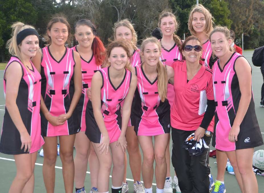 Division 1 finals winners PP RSL: From left Olivia King, Elenoa Wilson, Maddi Hives, Jade Milroy, Katie Jonasson and Montana Reynolds. 
Front row: Taylah Reid, Laura Job, Coach Jodie Burge and Molly Fraser.