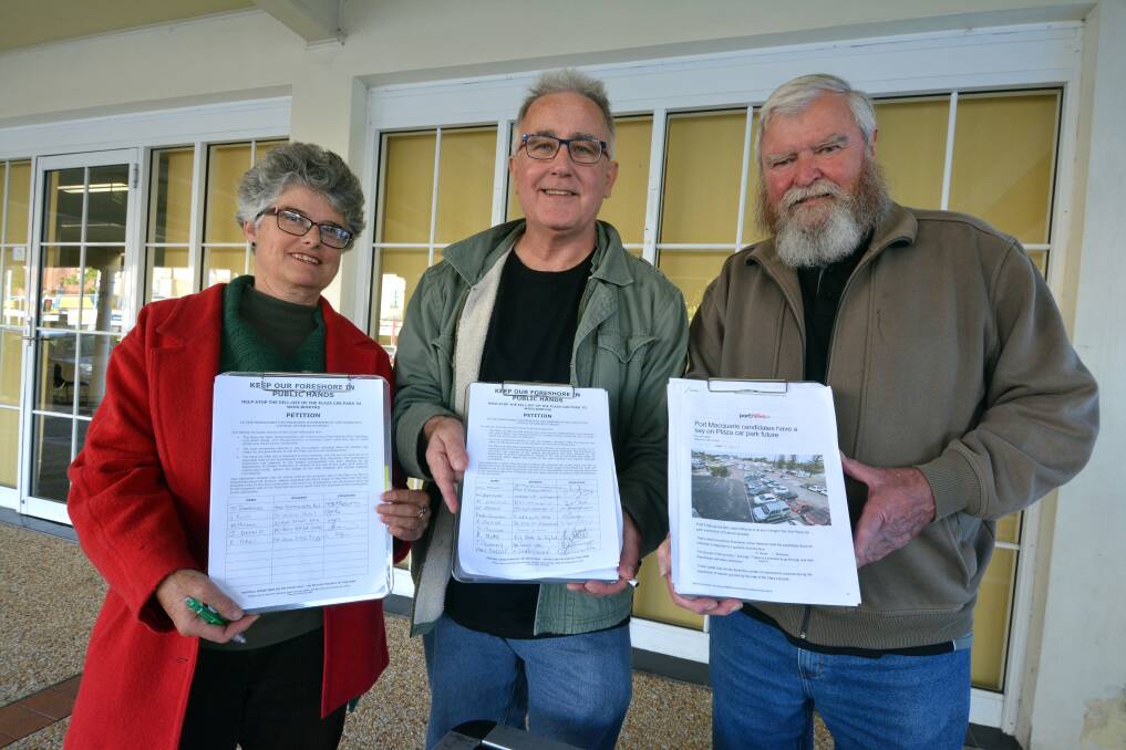 Call to action: Drusi Megget, Mick Hall and Peter Baxter support a petition to keep the Plaza car park in public hands.