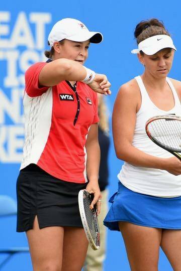 Ashleigh Barty with doubles partner Casey Dellacqua the final of the Aegon Classic at Edgbaston Priory Club in Birmingham on June 15. Photo: Getty Images)