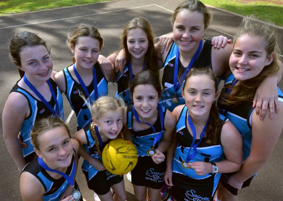 State champs beckon: Back, from left, Abbey Cross, Ava Sinclair, Emma Jordan, Kimberley Palmer and Chloe Garvey. Front, from left, Petrea Spencer, Sophie Evans, Isabella Ryan and Sarah Jennings.									     Pic: PETER GLEESON