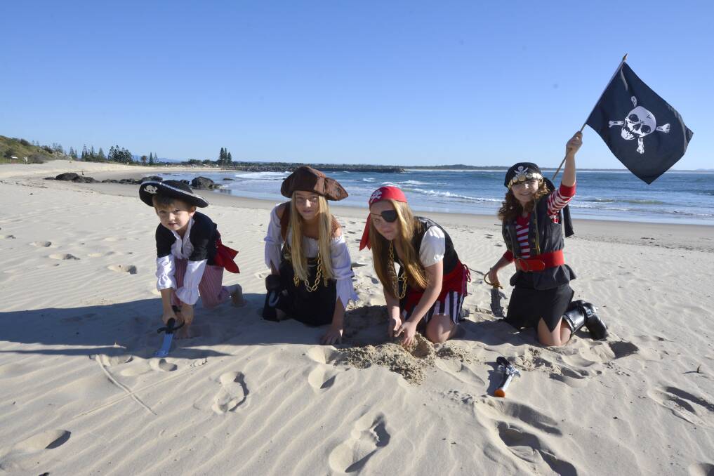 Digging for gold: Alexander Chilvers, Olivia Jogever, Grace Jerritse and Bridgette Chilvers at Sunday's Big Dig on Town Beach.                  Photo MATT ATTARD