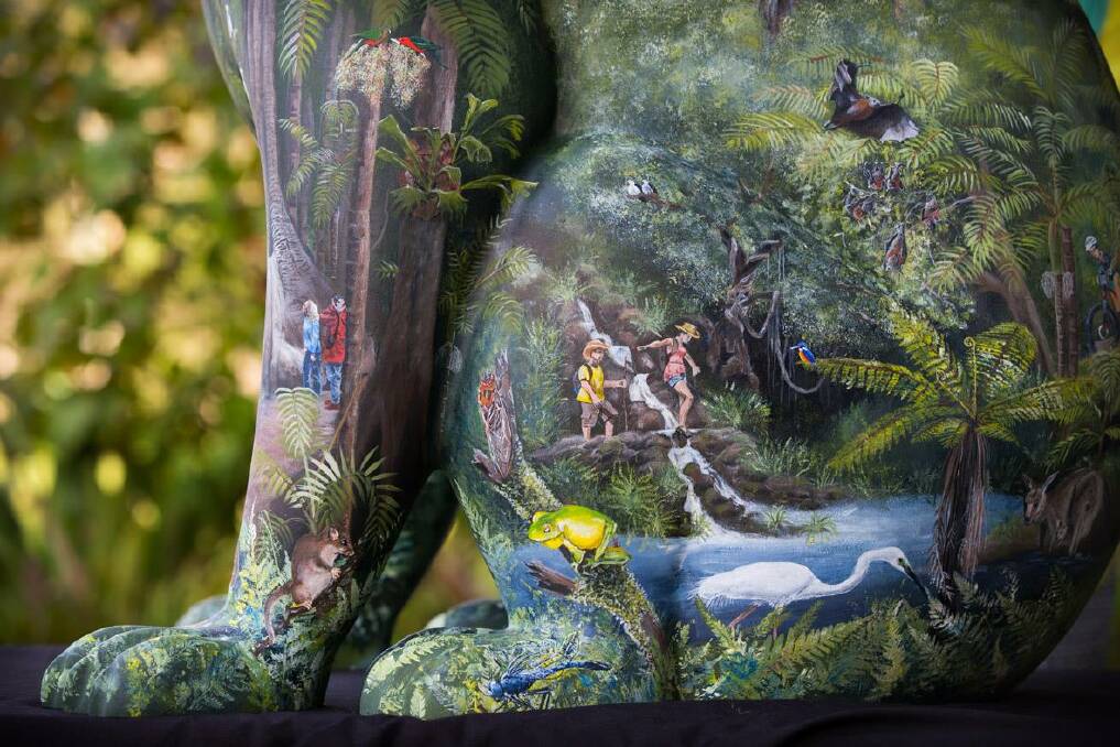 Incredible detail: A close look at some of the intricacies in artist Pauline Roods design of Forestry NSW's koala sculpture, naturally enough called Forest. There are 120 animals to be found all over the koala.