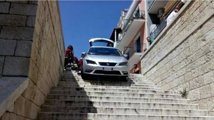 Satnav guides family's rental car to a staircase in Bari. Photo: Twitter