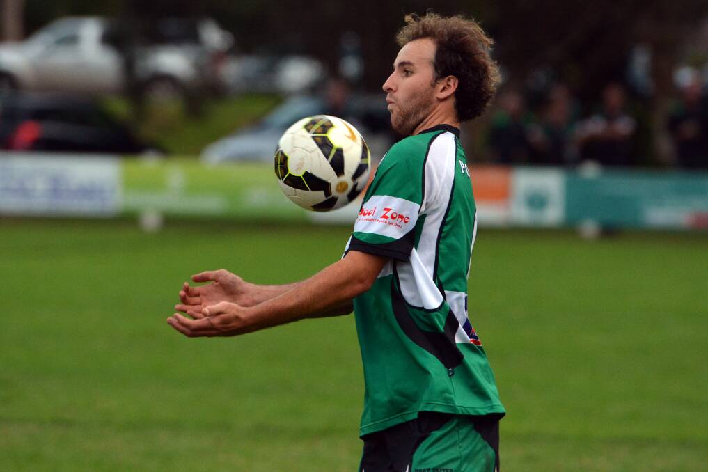On the chest: James O'Connor in action for Port United on Saturday in a 1-1 draw with Kempsey Saints.