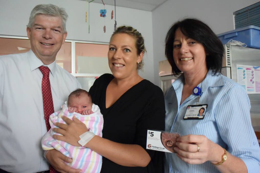 Our future: Hastings Co-op CEO Allan Gordon, Emma and Ayla Saliba and clinical midwifery consultant Carol Prince.