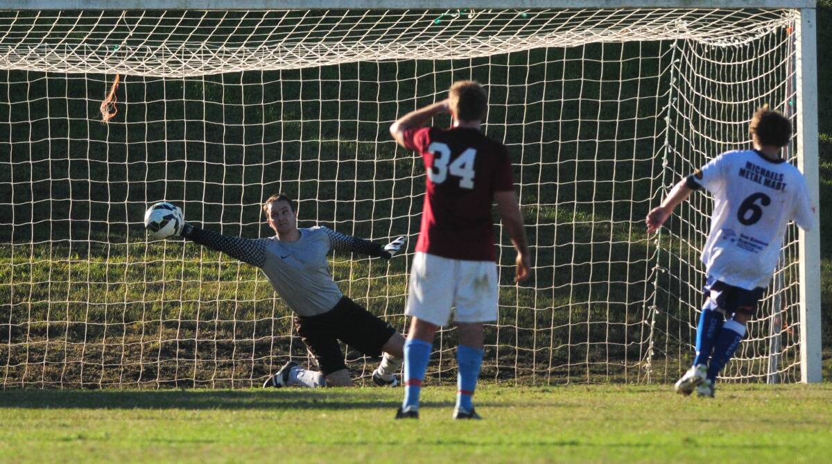 In the back of the net: Terrance Stafford can't stop a Rangers penalty on Saturday at Kempsey.