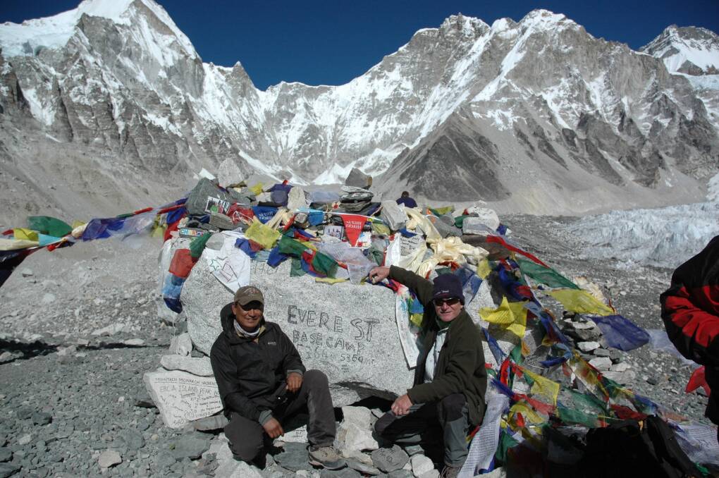 Flashback: Dreamtrek's guide Ang Tshering Lama and Dreamtreks managing director Geoff Metcalfe at Everest base camp.
