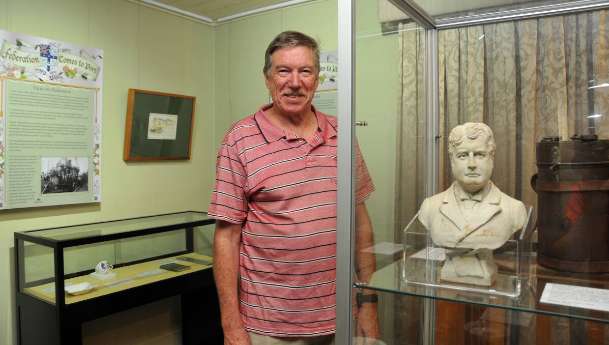Appreciative eye: Graham Strachan checks out new Federation Comes to Port exhibition ahead of its official launch at Port Macquarie Historical Museum tomorrow morning.