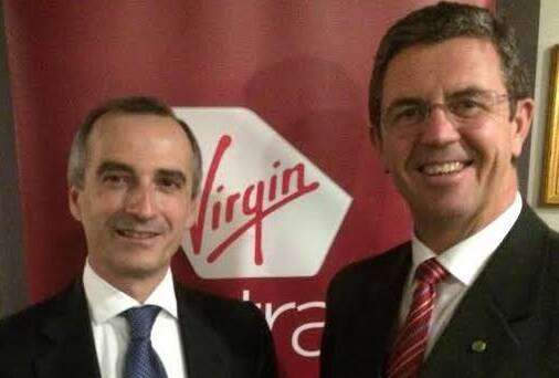 Valuable talks: Virgin Airlines chief executive officer John Borghetti and Lyne MP David Gillespie during a discussion in Canberra this week.