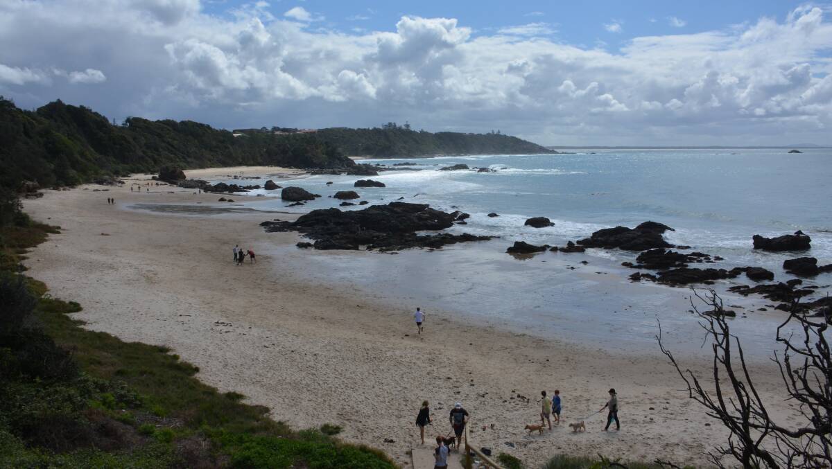 Nobbys Beach this morning: A body has been found and police are investigating the circumstances around the man's death.
