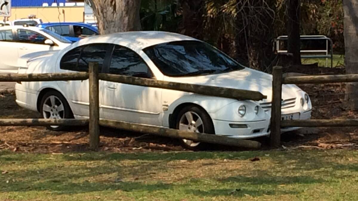 This car hit a fence in the Services NSW car park on Wednesday afternoon.