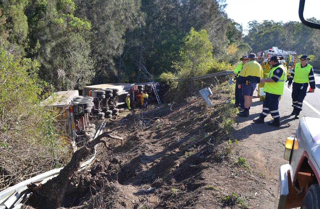 The scene at Friday morning's truck crash on the Pacific Highway at Telegraph Point.