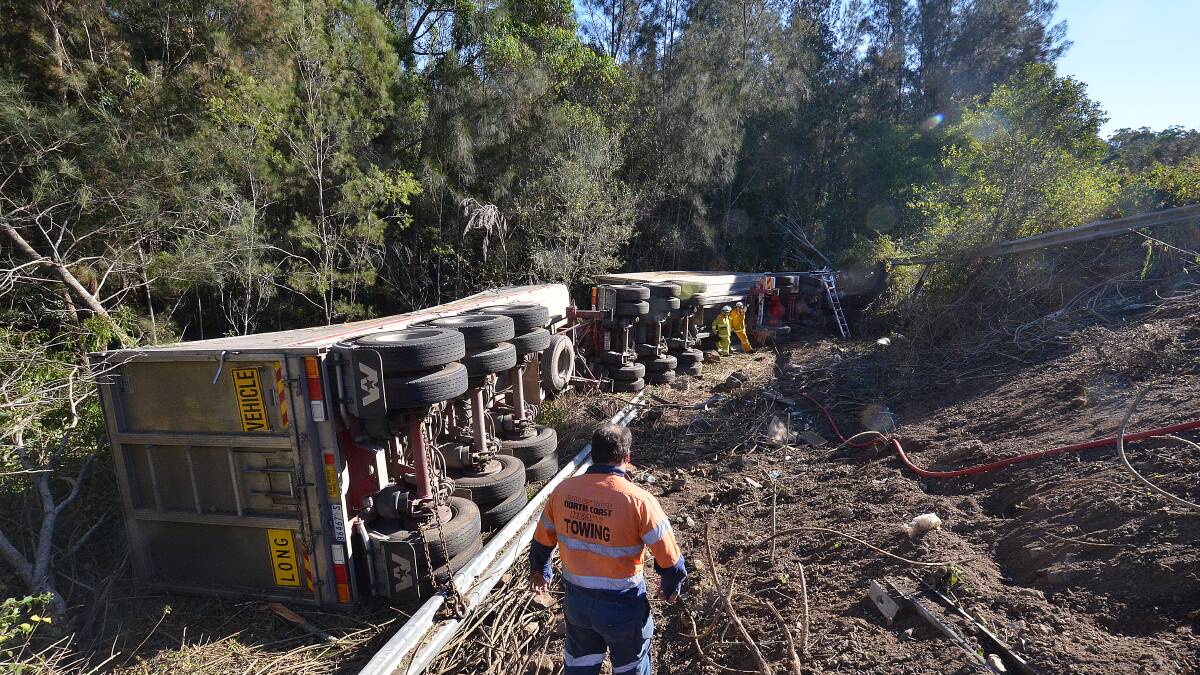 The scene at Friday morning's truck crash on the Pacific Highway at Telegraph Point.