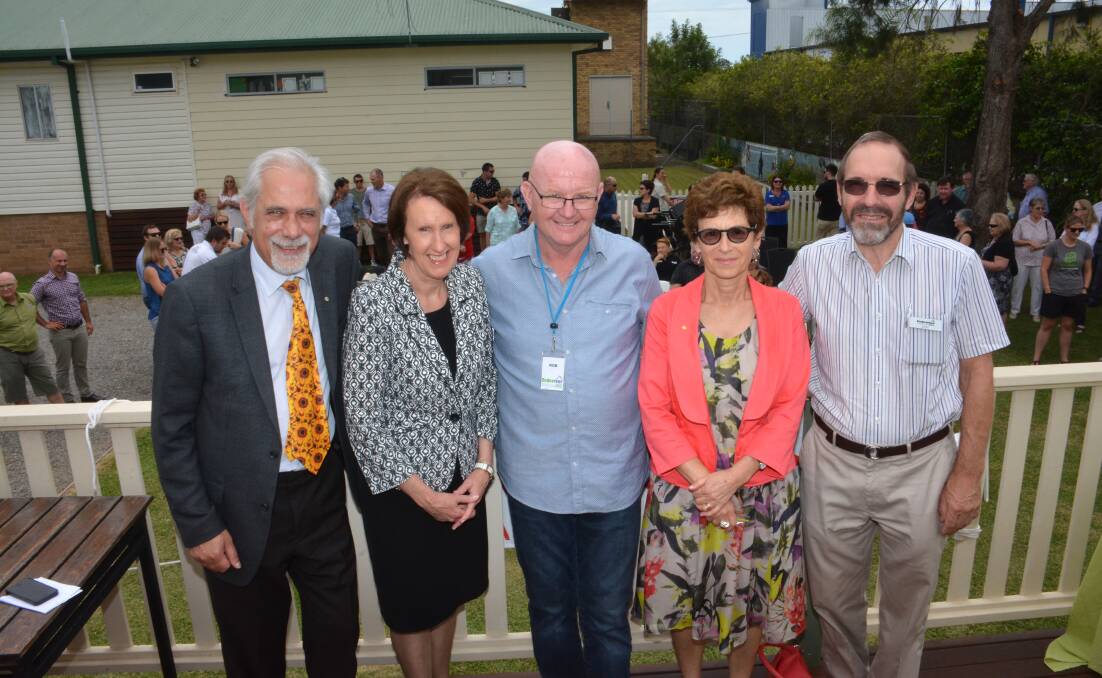 Schizophrenia Fellowship of NSW CEO Rob Ramjam, Members for Port Macquarie Leslie Williams, Endeavour Clubhouse director Rob Moorehead, Schizophrenia Fellowship of NSW deputy CEO Sue Sacker and Endeavour Clubhouse Advisory Committee member Bob Boss-Walker at the official opening on Wednesday.