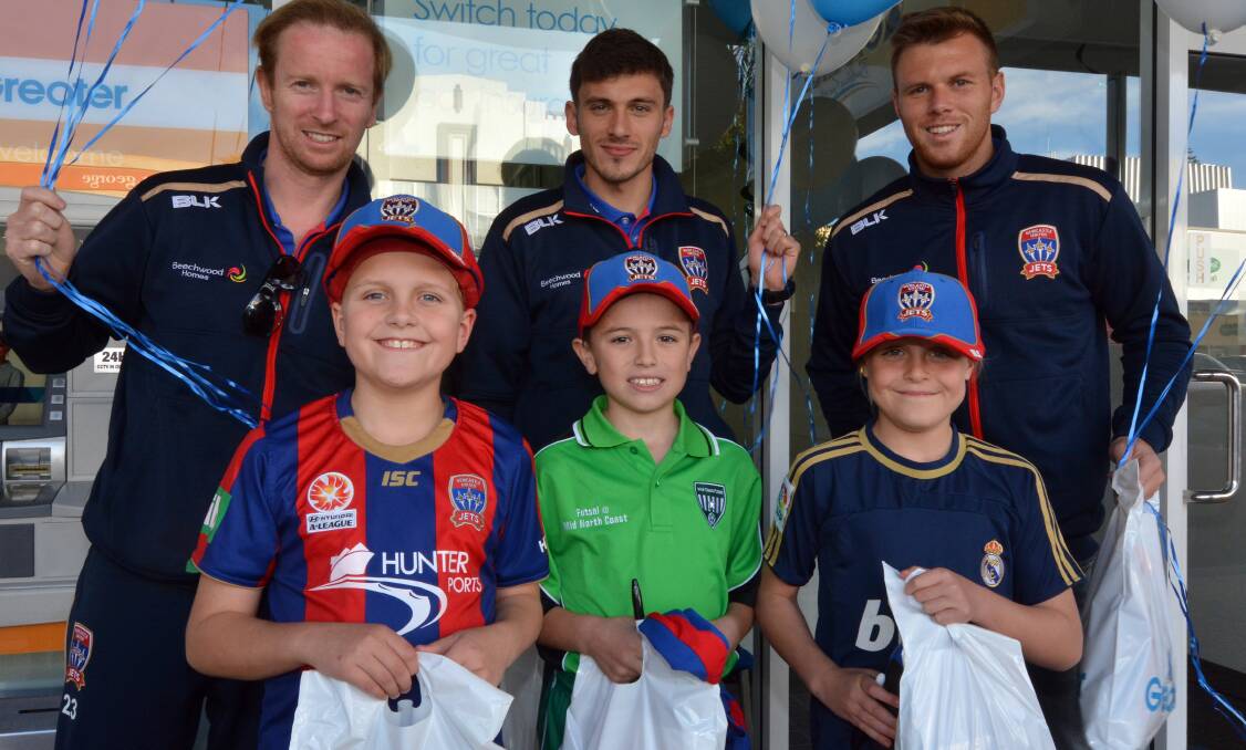 Jets fans Kaal White, Kyle Boaden and Brindley White with David Carney, Mateo Poljak and Daniel Mullen.