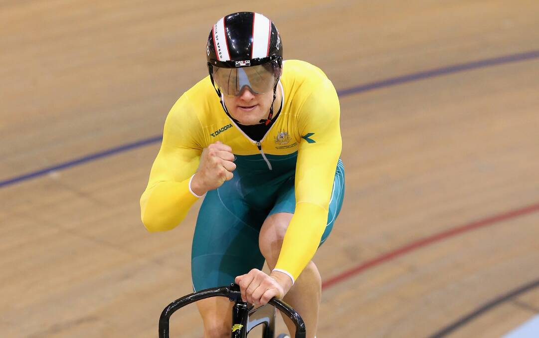 Matthew Glaetzer of Australia celebrates after winning the gold medal in the Men's Keirin Final. PICTURE: GETTY