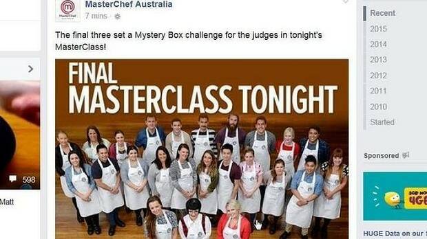 The photo on the MasterChef official Facebook page which spoiled Thursday night's elimination episode.