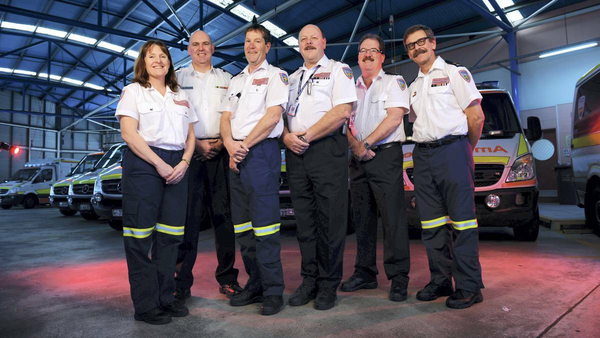 Ten paramedics will receive bravery awards for their roles in the Beaconsfield mine disaster inlcuding Karen Pendrey, Matthew Eastham, Daryl Pendrey, Ian Hart, Nick Chapman and Peter James at the Launceston Ambulance Station. Pic: Scott Gelston, The Examiner