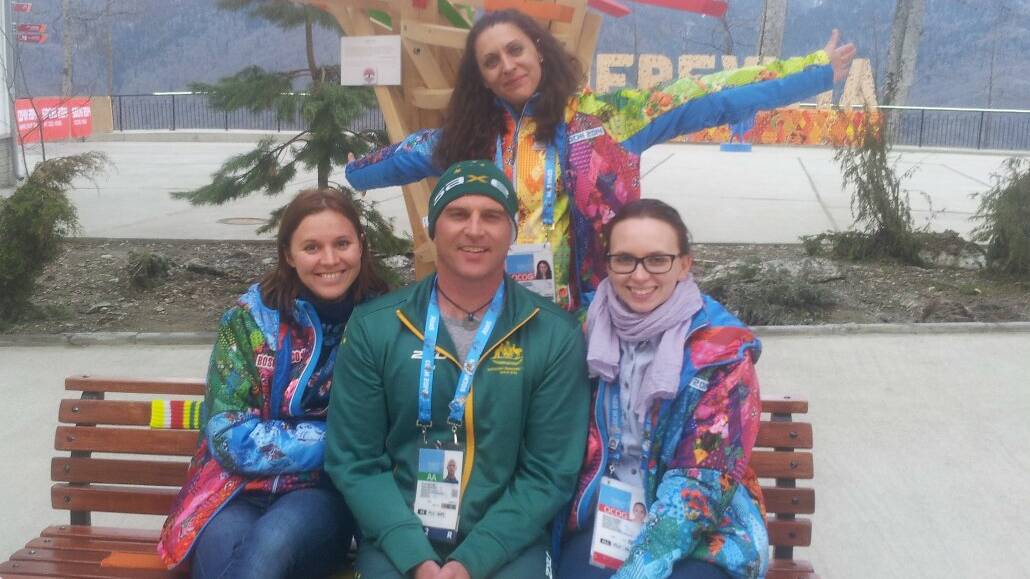 Trent gets to know some Sochi volunteers.
