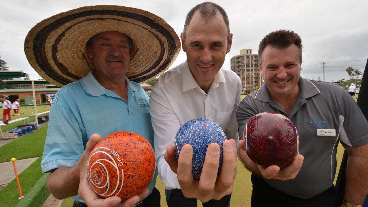 Bowled and the beauitful: Port City Bowling Club's Charlie Buchanan. mayor Peter Besseling and Port City CEO Russell Stockham ready for Friday's annual mayor's sporting fund challenge at the Port City Bowling Club.