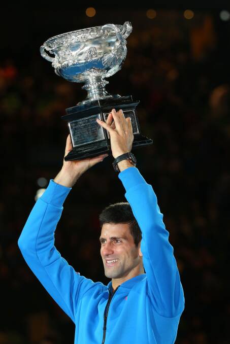 This is for Kendall: Novak Djokovic celebrates his triumph over Andy Murray in the Australian Open final. Pic: GETTY IMAGES