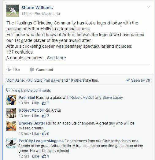 Tributes flowed for Arthur Hollis on Facebook.