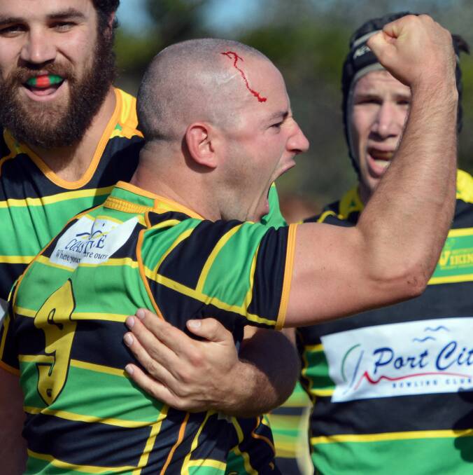 Celebrations: Hastings Valley Vikings’ Adam McCormack celebrating a try in last season’s grand final win over Port Pirates. He has been selected in the Country side for a third consecutive year.