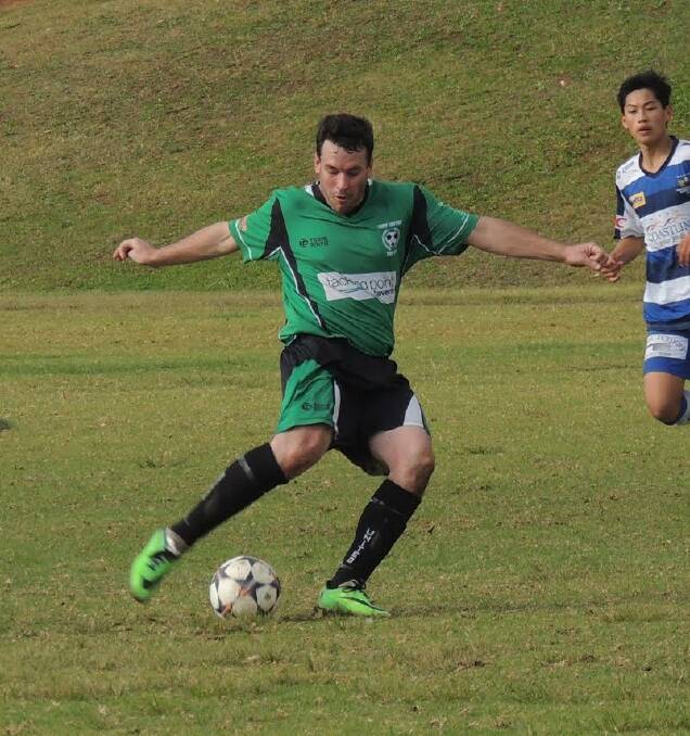 Good hit: Former striker Andy Collins scored a cracker for United on Thursday night in the win over Tuncurry Forster Tigers. The team will now take on Port Saints on Tuesday night.