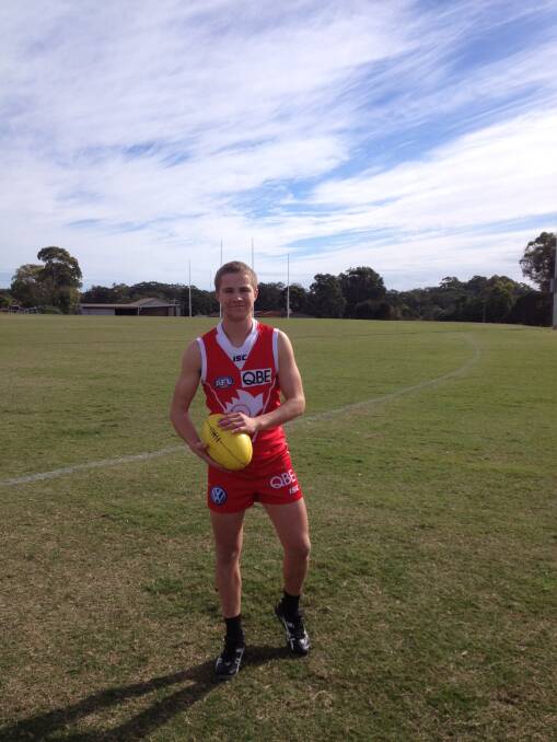 Career leap: Tom Dickson played for the Sydney Swans' reserve grade side on the weekend. He's pictured here at Wayne Richards Park.