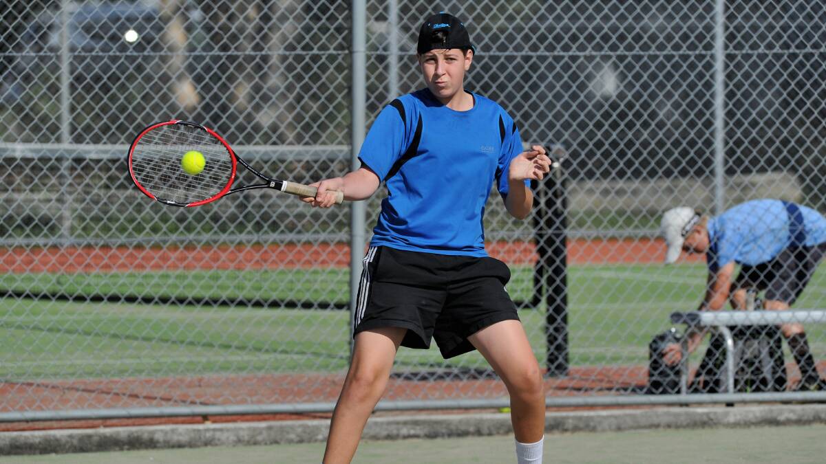 Solid connection: James Moller plays a forehand during the May 22 JDS tournament at Westport Tennis Club. Photo: Matt Attard