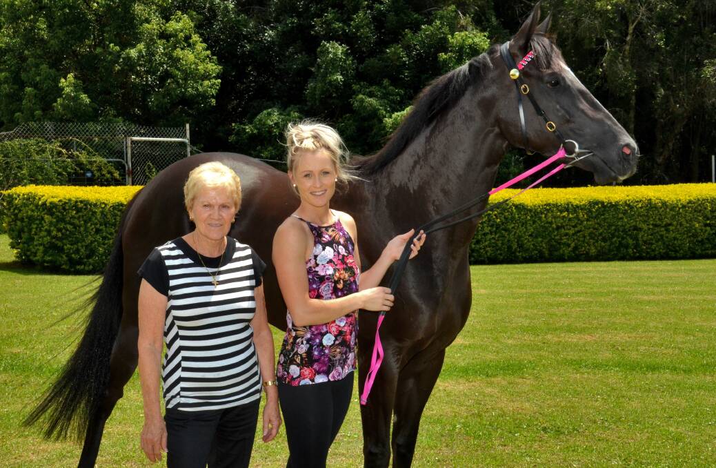 Jockey Melinda Graham (centre) has been relegated to stapper for Sixty Paces ahead of the Country Championship meeting on Friday. Also pictured is one of the horse's owners, Rhonda Bannon. Pic: MATT ATTARD
