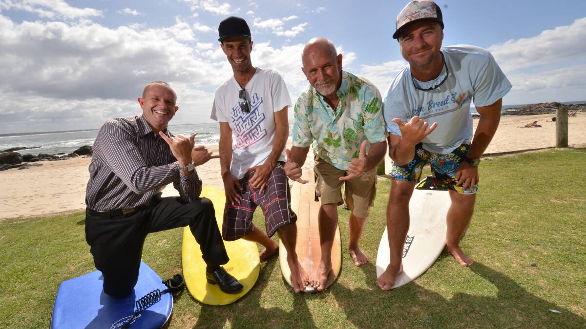 Legends: Damian King, Darren O'Rafferty, Wayne McCleary and Ian Bell took part in the O'Rafferty Rules Junior Surfing competition on the weekend.