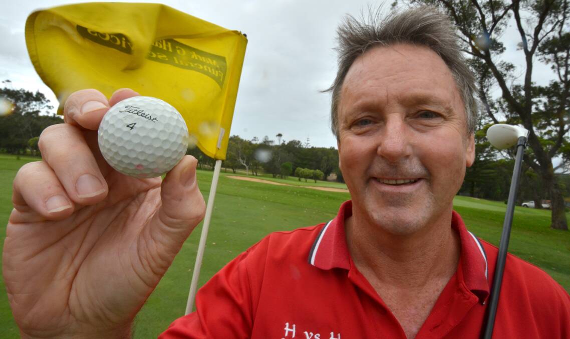 And its in: It goes without saying, but there was more than a bit of luck involved when Kevin Hall hit a hole in one at Port Macquarie Golf Club last week. Hall struck the ball well at the par three thirteenth, so well that he thought the ball would bounce past the hole. It hit the pin on the second bounce and dropped straight into the cup. “I thought, ‘hang on, that’s in. We all went up,” he said. It was Hall’s first competition ace. “I’ve had one in practice,” he said. It was his second round back after major leg surgery and plays from a nine handicap.													 Pic: NIGEL McNEIL