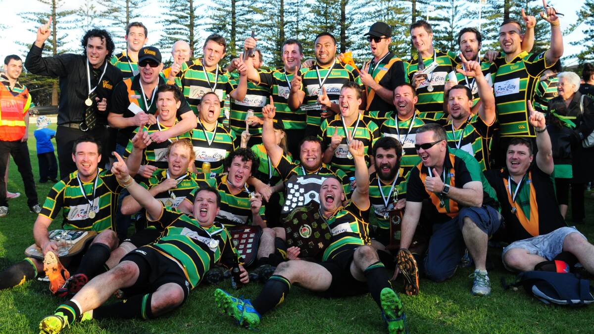 The Hastings Valley Vikings celebrate grand final victory in 2014.