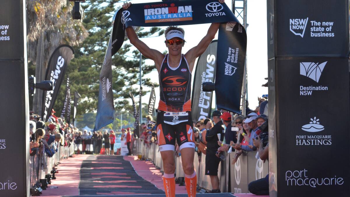 First up winner:  Mel Hauschildt takes out her first Ironman race in style on Sunday.