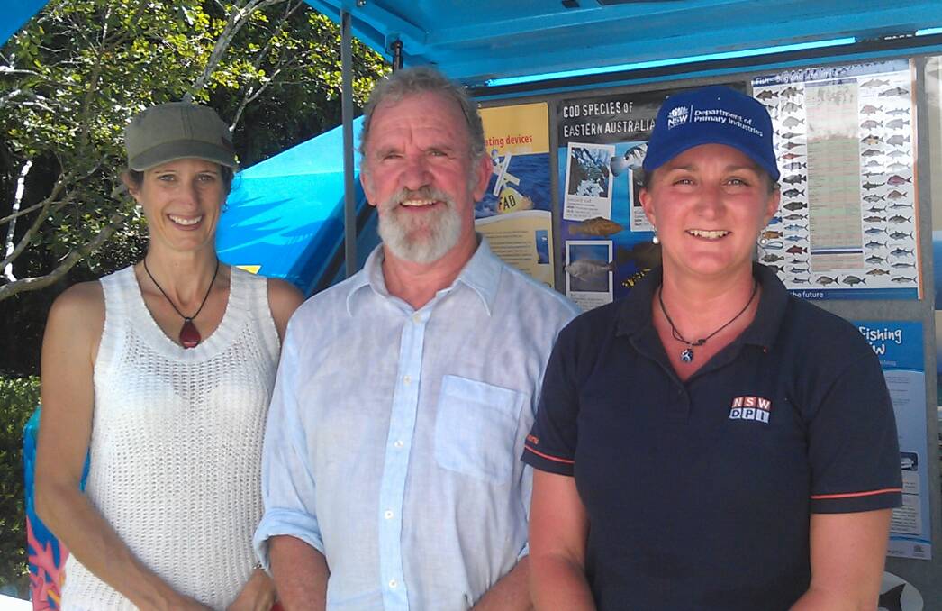 Important message: NSW Fish Habitat Partnership representative Kylie Russell, NSW DPI Fisheries policy officer oysters Steve McOrrie and supervising fisheries officer north coast zone Lee Burdett raise awareness about the oyster industry.
