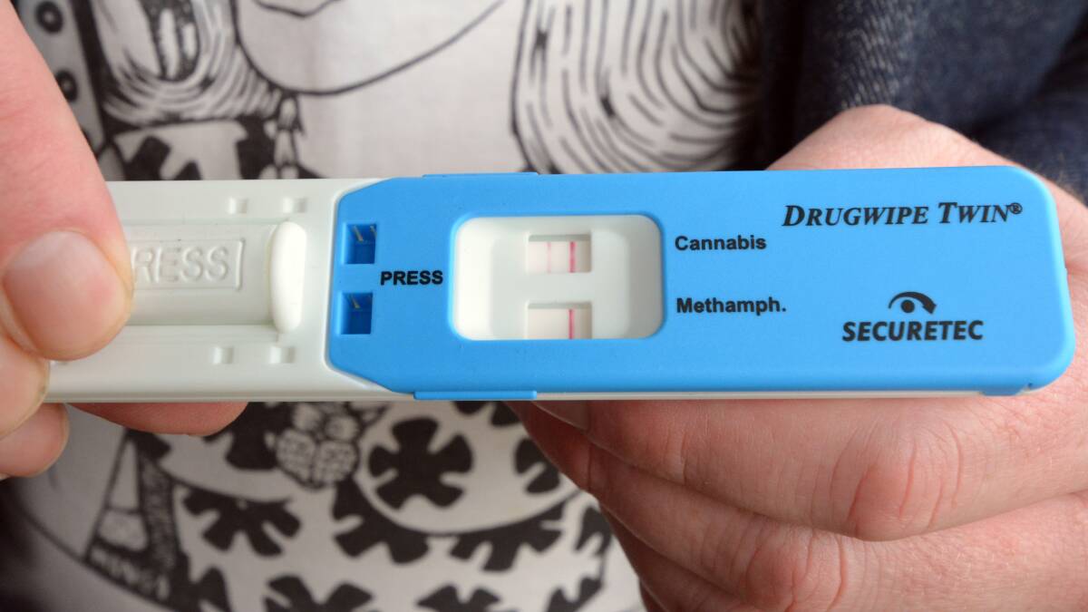 We have a winner: an example of a positive drug test sample from a Port Macquarie driver. The faded second line in the cannabis test indicates the presence of the drug.