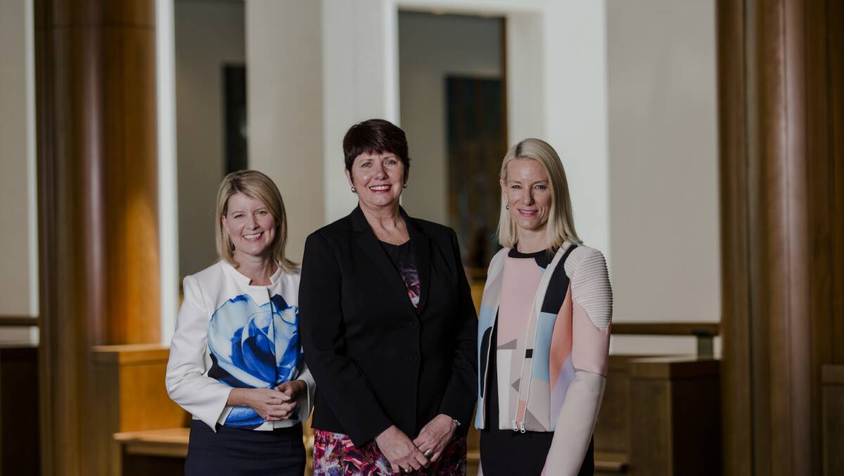 The launch of Changing the story: a shared framework for the primary prevention of violence against women and their children in Australia.
From left, Chair of Our Watch Natasha Stott Despoja, CEO of ANROWS Heather Nancarrow, and CEO of VicHealth Jerril Rechter. Photo Jamila Toderas
