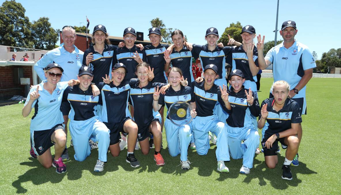 Champion: Hannah Faux, second from the left in the front row, starred for the Under 15s NSW/ACT Country in their National Championships victory. Photo: Supplied.