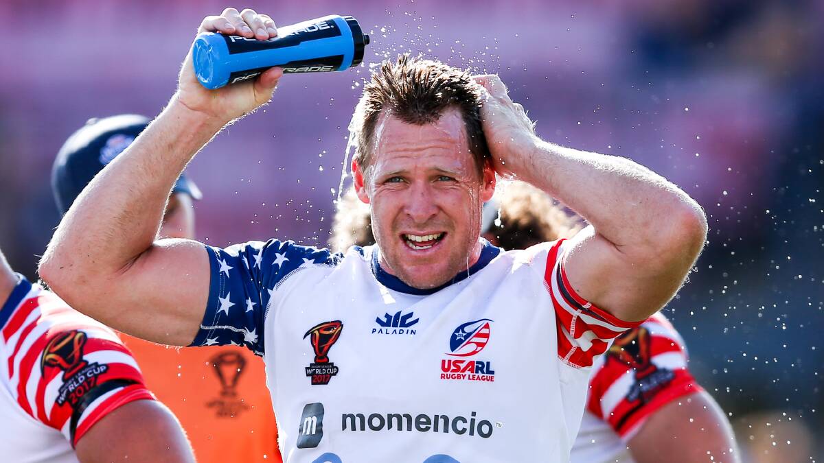 Cooling off: Former Port Macquarie Sharks captain-coach Matt Shipway cools after during USA's clash with Italy last week. Photo: NRL Imagery