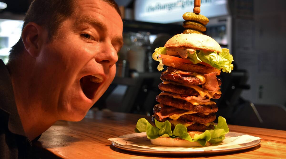 Bite me: The Burger Rebellion 'Challenge Burger' and contestant Dave Sierota. 
