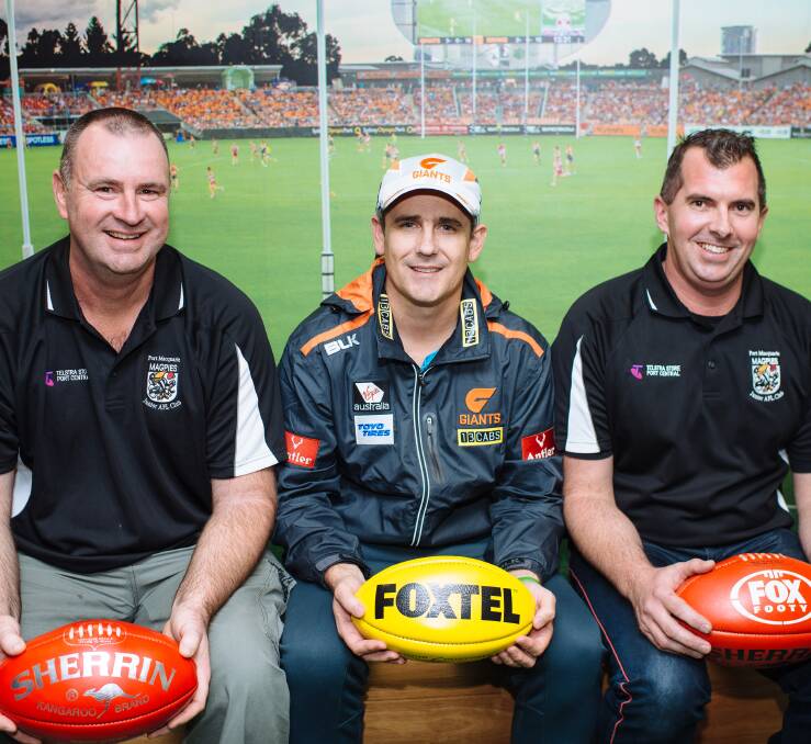 Massive thrill: Port Macquarie Magpies representatives with GWS Giants coach Leon Cameron. Photo: Supplied.
