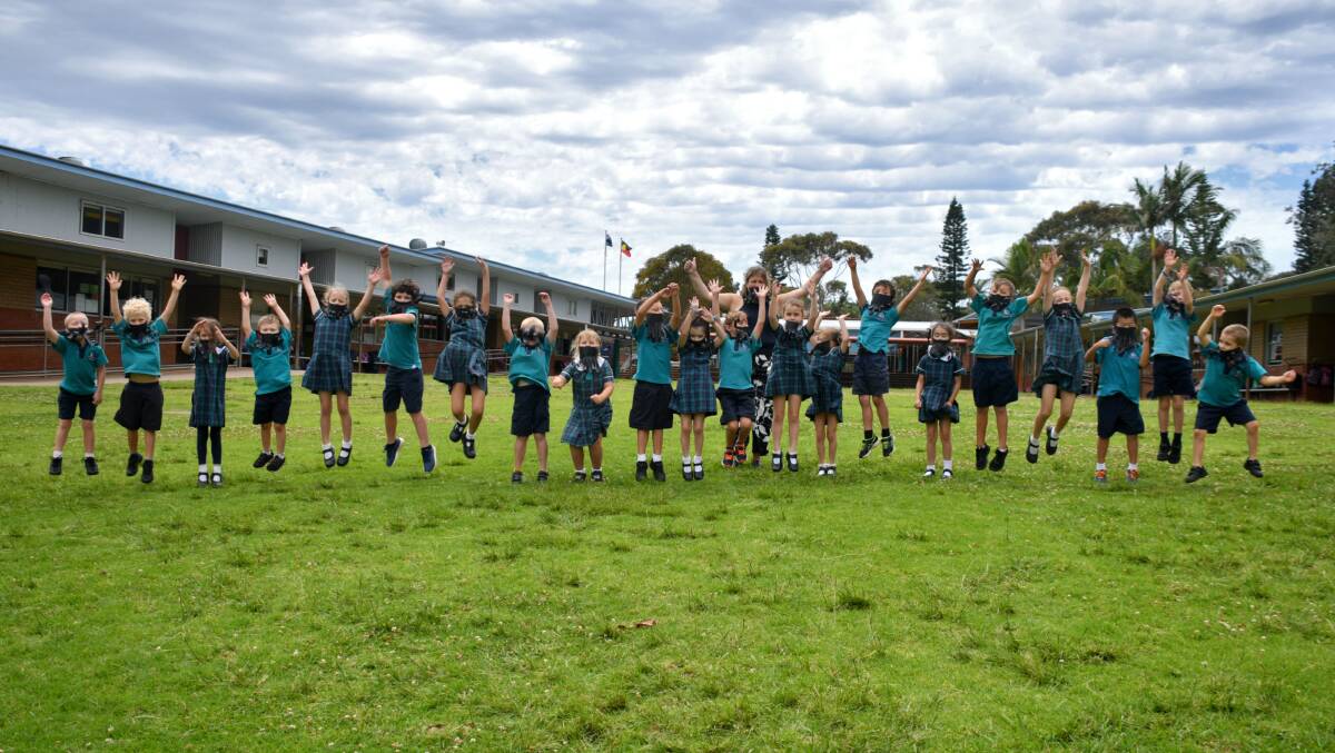 Costa's coming!: Class K1J from Tacking Point Public School are thrilled that Costa answered their video, and will officially open their sensory garden. Photo: Matt Attard