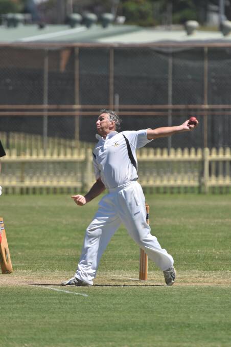 About to release: Tamworth bowler Greg Kellett in mid-motion during his team's match with New England yesterday.