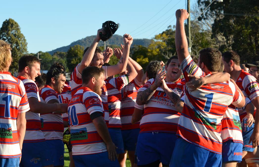 What a feeling: The Wauchope Thunder reserve grade team celebrate their first win of the year. Photo: Nicole Wallace. 