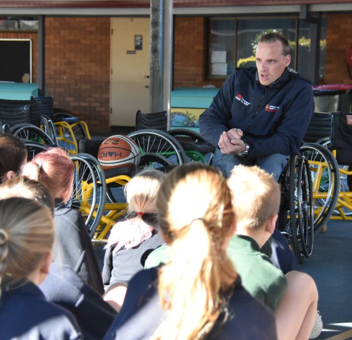 Inspirational: Rick Engles delivers key messages to children across Australia by way of the Wheelchair Sports NSW schools program. Photo: Matt Attard