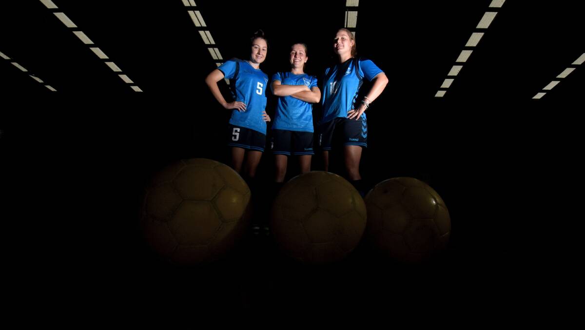 Spain is waiting: Britt Hargreaves, Shan Day and Sophie Jones have made the Australian Womens Futsal team and will play in the World Cup. Photo: Matt Attard